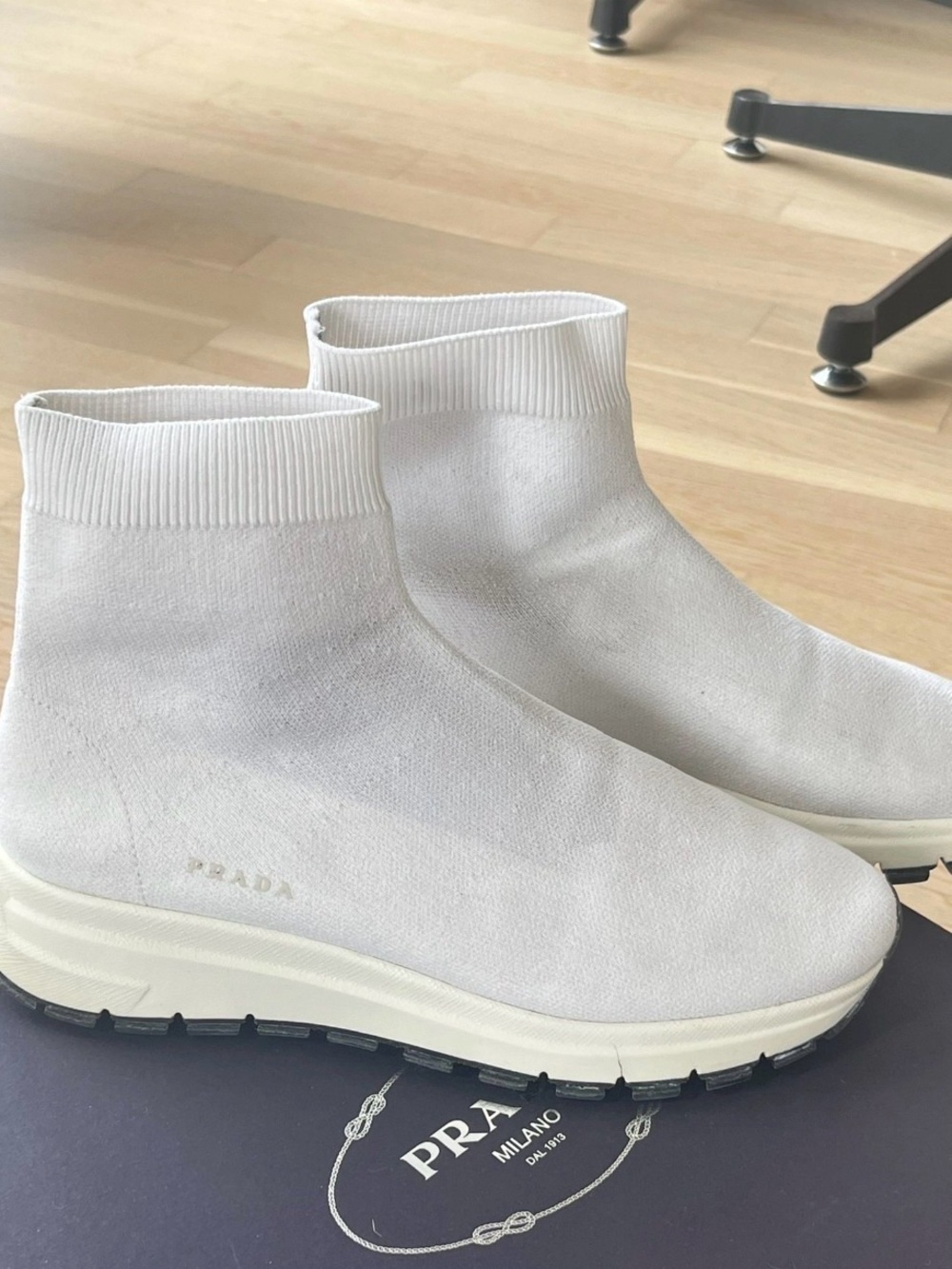 Prada White Knit Sock Trainer Boots - Picture 2 of 5